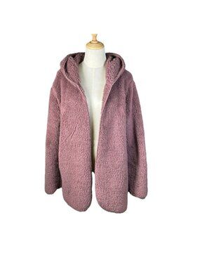 Pink Victoria's Secret Dusty Purple XS Open Front Sherpa Fuzzy Hooded Jacket